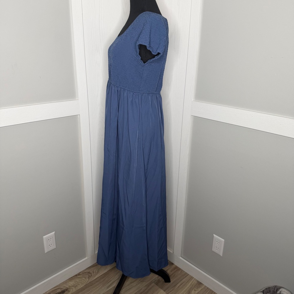 Kohl's Maxi Dress Women XL Blue Smocked Bodice Short Sleeve Pockets - Picture 7 of 13